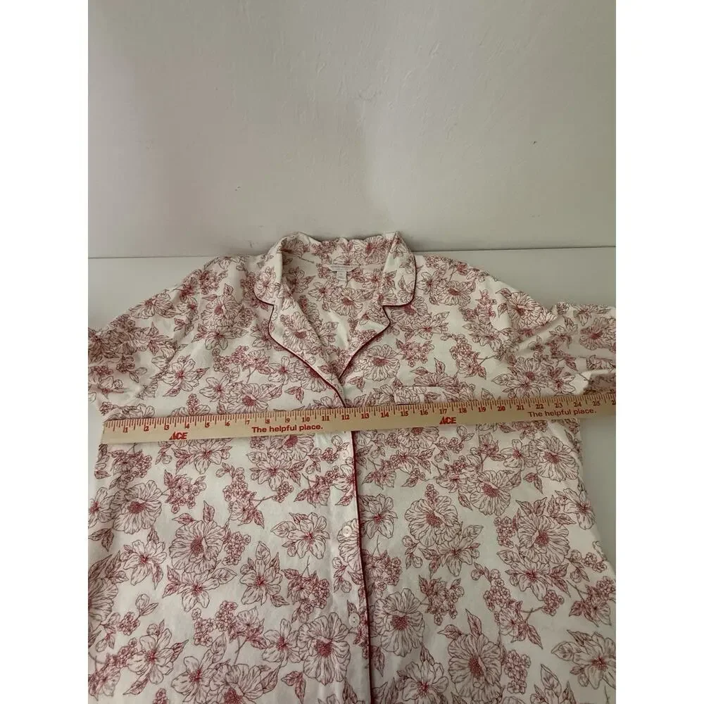 Charter Club Size XL 100% Cotton Flannel Floral Pajama Set Red White PJs Womens